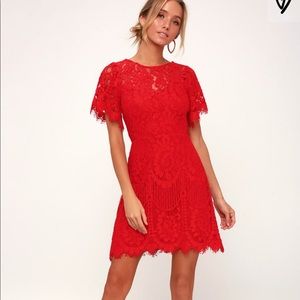 NEW Lulu’s Pearson Red Lace Short Sleeve Dress